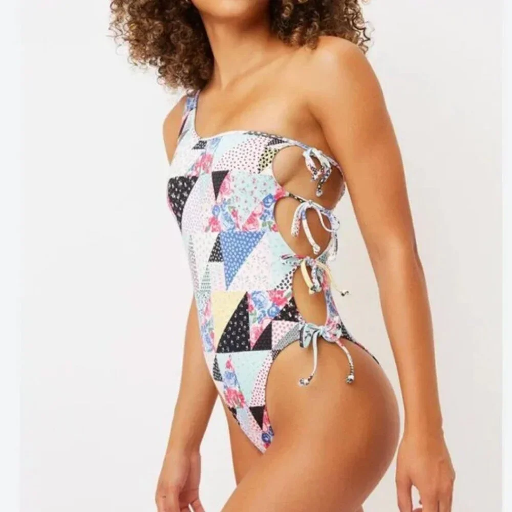 Frankies Bikinis Honey One Shoulder Women's Patchwork Swimsuit one-piece Swim